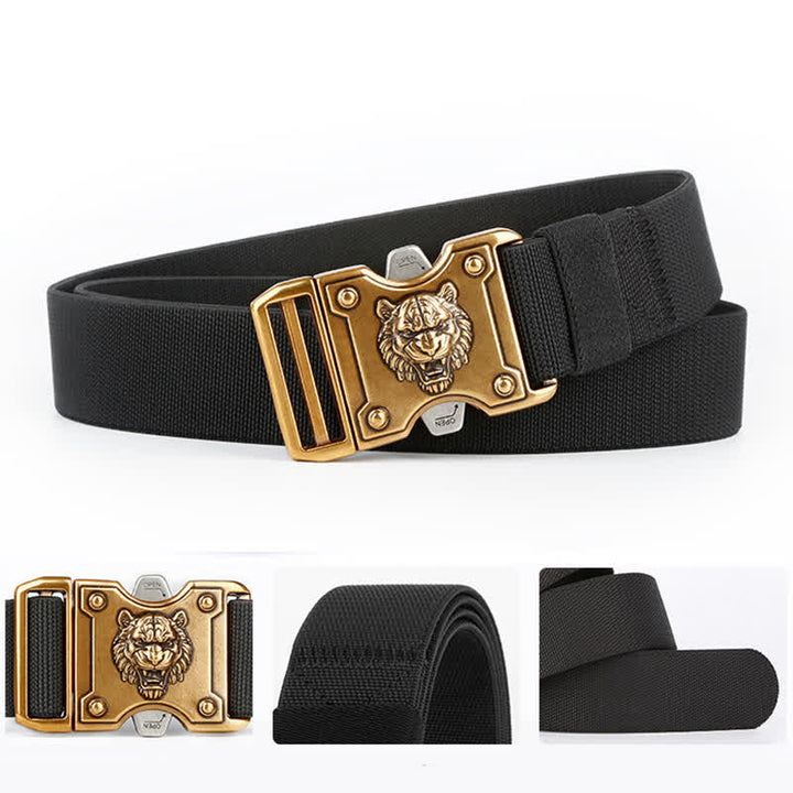 Goldfarbener Nylongürtel mit Tiger-Motiv und Doppelschlitz und Schnellverschluss für Herren