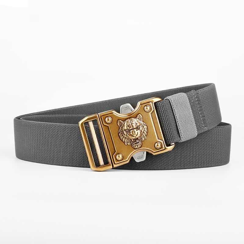 Goldfarbener Nylongürtel mit Tiger-Motiv und Doppelschlitz und Schnellverschluss für Herren