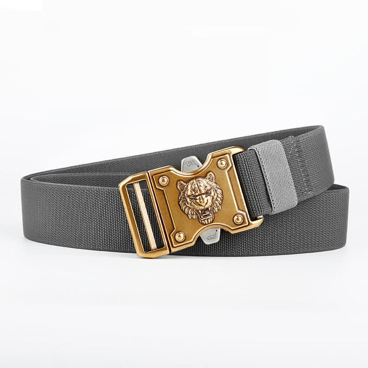 Goldfarbener Nylongürtel mit Tiger-Motiv und Doppelschlitz und Schnellverschluss für Herren