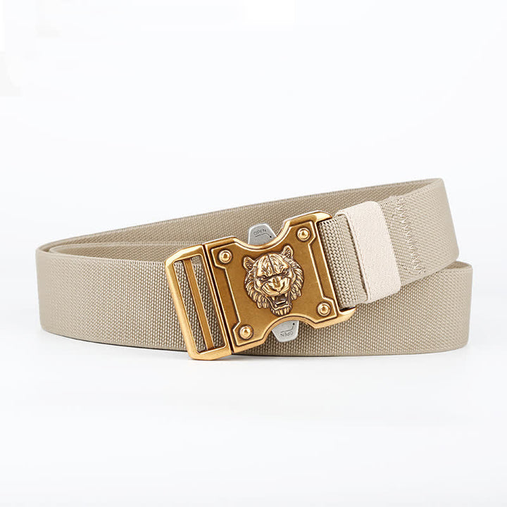 Goldfarbener Nylongürtel mit Tiger-Motiv und Doppelschlitz und Schnellverschluss für Herren