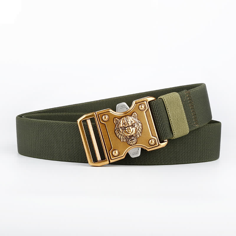Goldfarbener Nylongürtel mit Tiger-Motiv und Doppelschlitz und Schnellverschluss für Herren