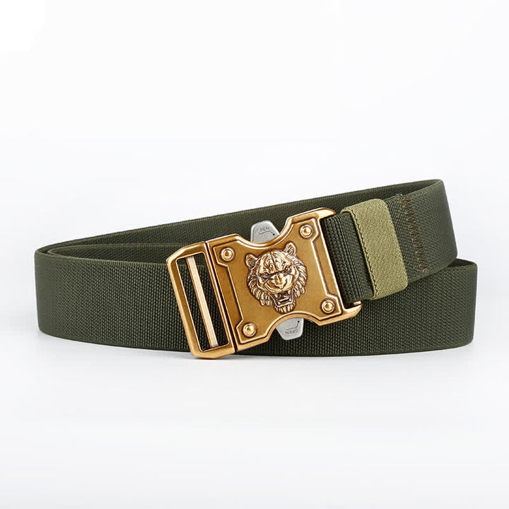 Goldfarbener Nylongürtel mit Tiger-Motiv und Doppelschlitz und Schnellverschluss für Herren