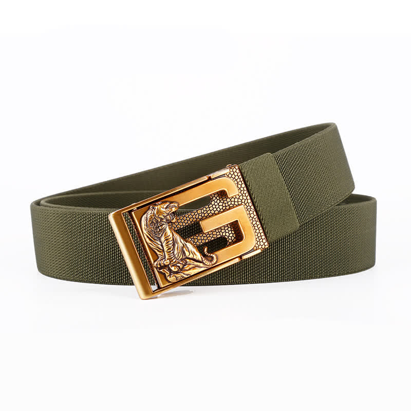 Goldener Nylongürtel mit automatischer Tigerschnalle für Herren
