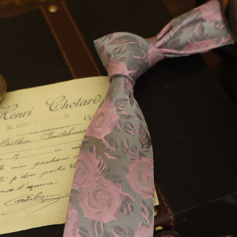 Herren Fliege mit Blumenmuster in Grau und Rosa mit Rosenmotiv