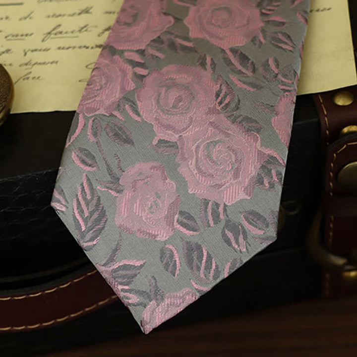 Herren Fliege mit Blumenmuster in Grau und Rosa mit Rosenmotiv