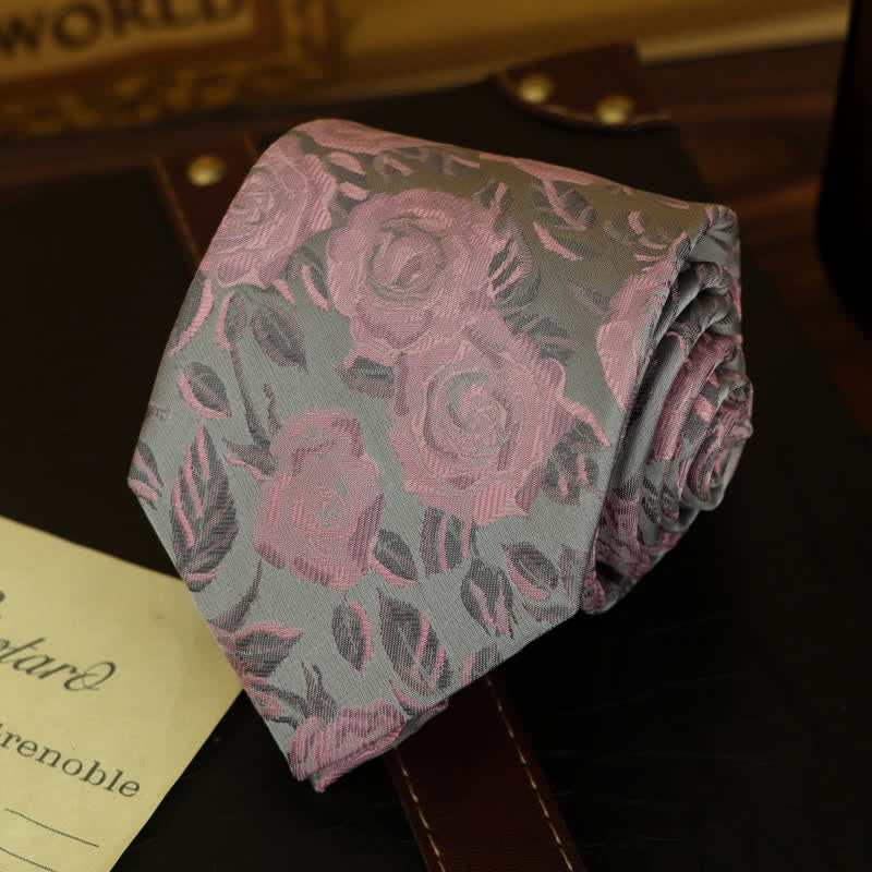 Herren Fliege mit Blumenmuster in Grau und Rosa mit Rosenmotiv