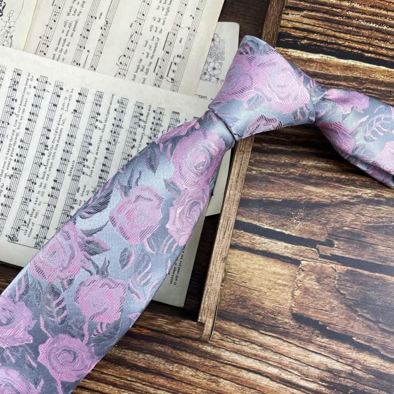 Herren Fliege mit Blumenmuster in Grau und Rosa mit Rosenmotiv