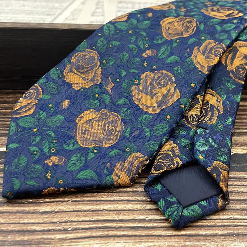 Fliege für Herren mit Blumenmuster in Marineblau und Orange mit Rosenmuster