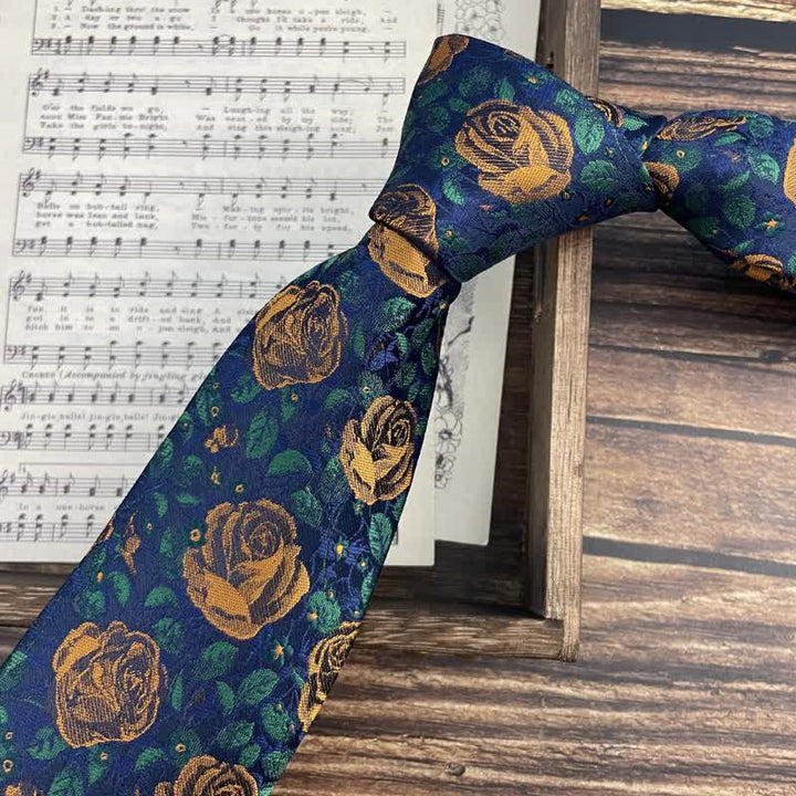 Fliege für Herren mit Blumenmuster in Marineblau und Orange mit Rosenmuster