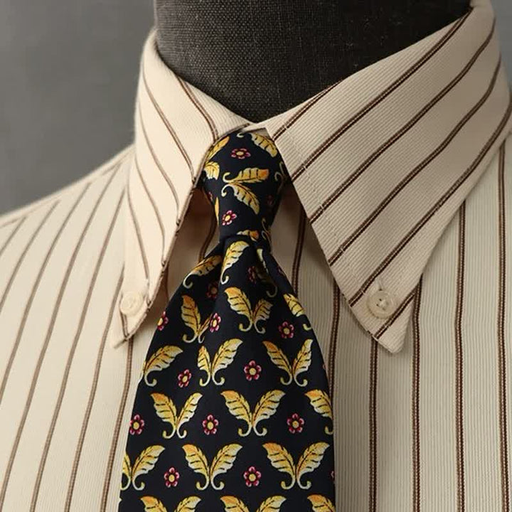Krawatte für Herren mit roten Blumen und goldenen Schmetterlingsmotiven, dunkelblau