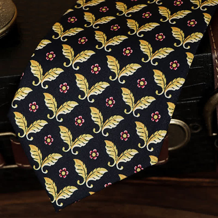Krawatte für Herren mit roten Blumen und goldenen Schmetterlingsmotiven, dunkelblau