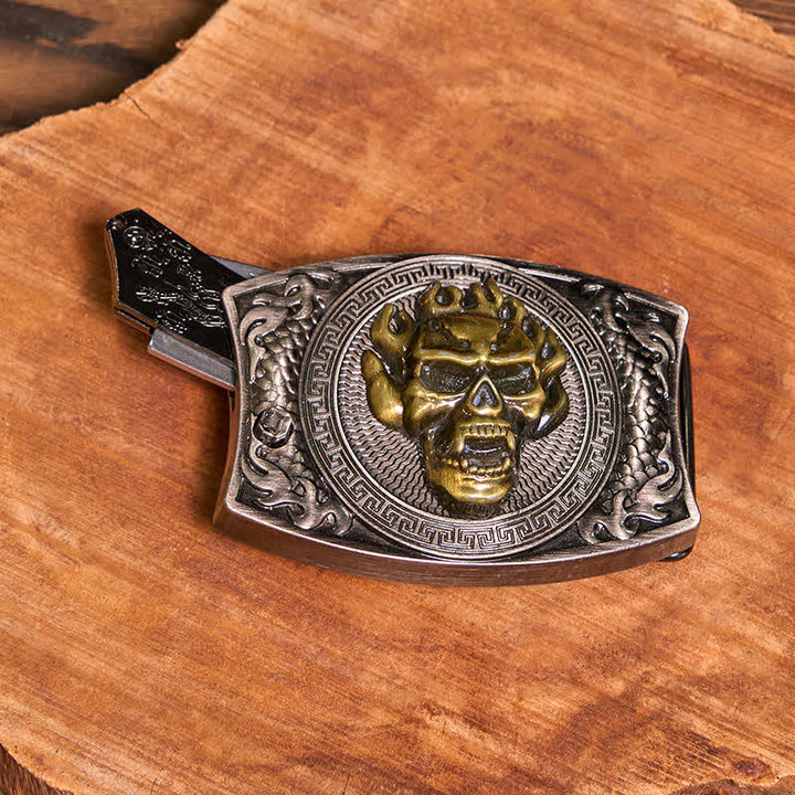 Gold Totenkopf DIY Verstecktes Messer Gürtelschnalle Bull Anhänger Taktischer Ring Bundle Set