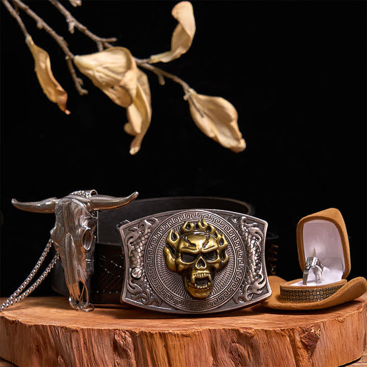 Gold Totenkopf DIY Verstecktes Messer Gürtelschnalle Bull Anhänger Taktischer Ring Bundle Set