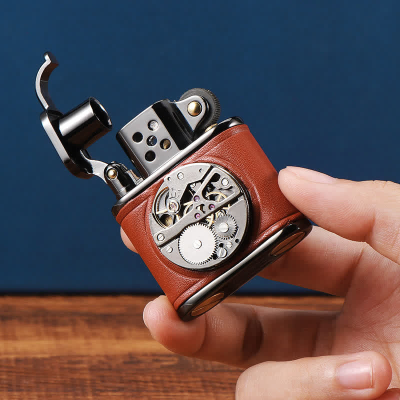 Steampunk Mechanisches Kerosinfeuerzeug mit Antikleder-Klappfunktion