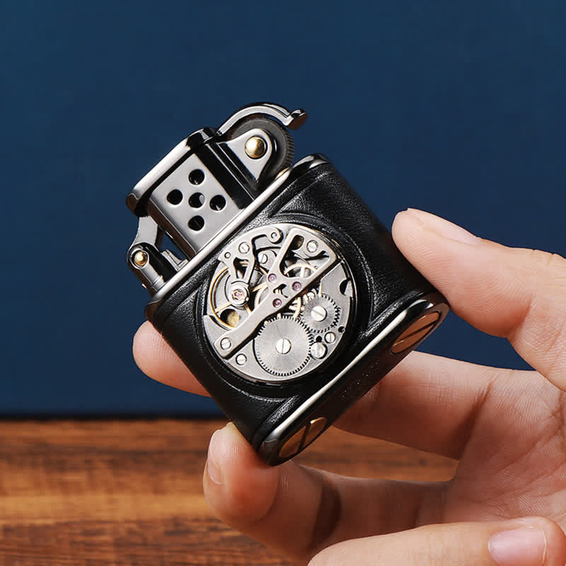 Steampunk Mechanisches Kerosinfeuerzeug mit Antikleder-Klappfunktion
