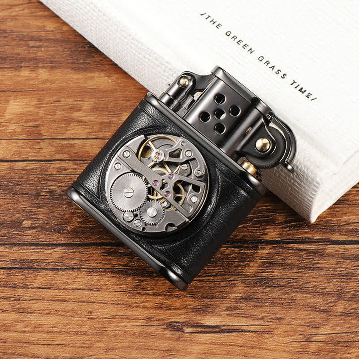 Steampunk Mechanisches Kerosinfeuerzeug mit Antikleder-Klappfunktion