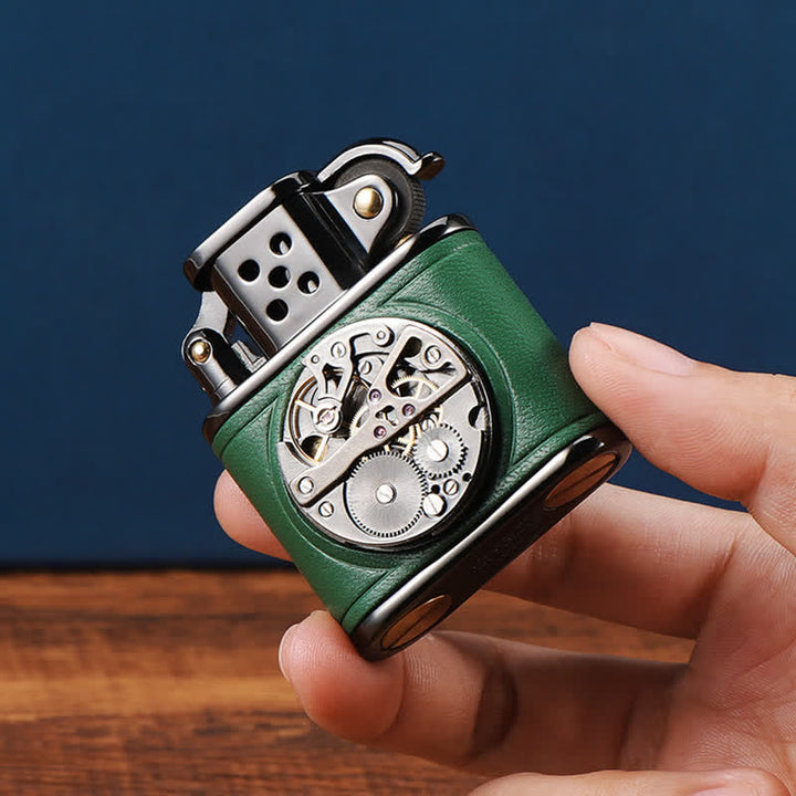 Steampunk Mechanisches Kerosinfeuerzeug mit Antikleder-Klappfunktion