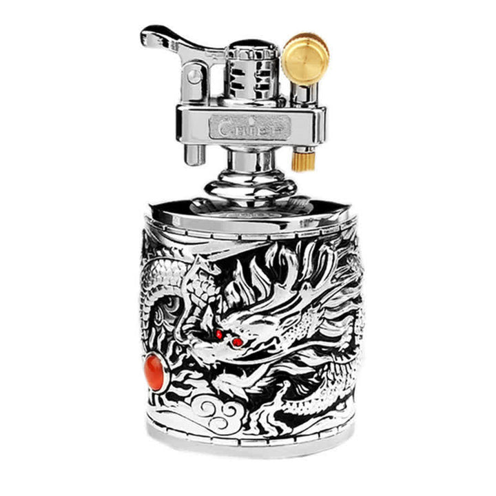 Zylindrisches, nachfüllbares Kerosinfeuerzeug „Flying Dragon“ im Retro-Stil