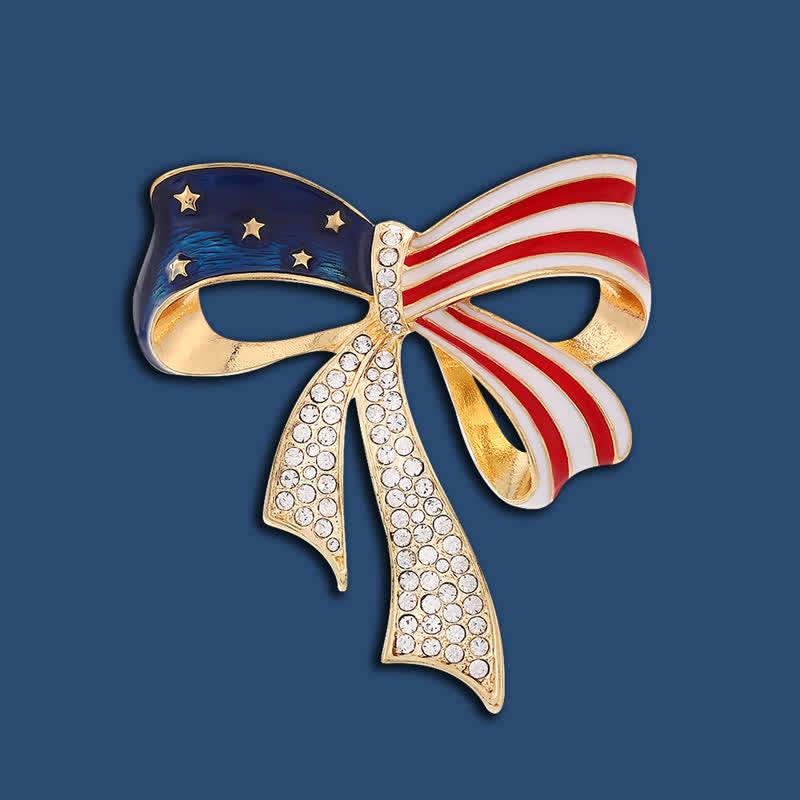 Strassbrosche mit amerikanischer Flagge und Schleife
