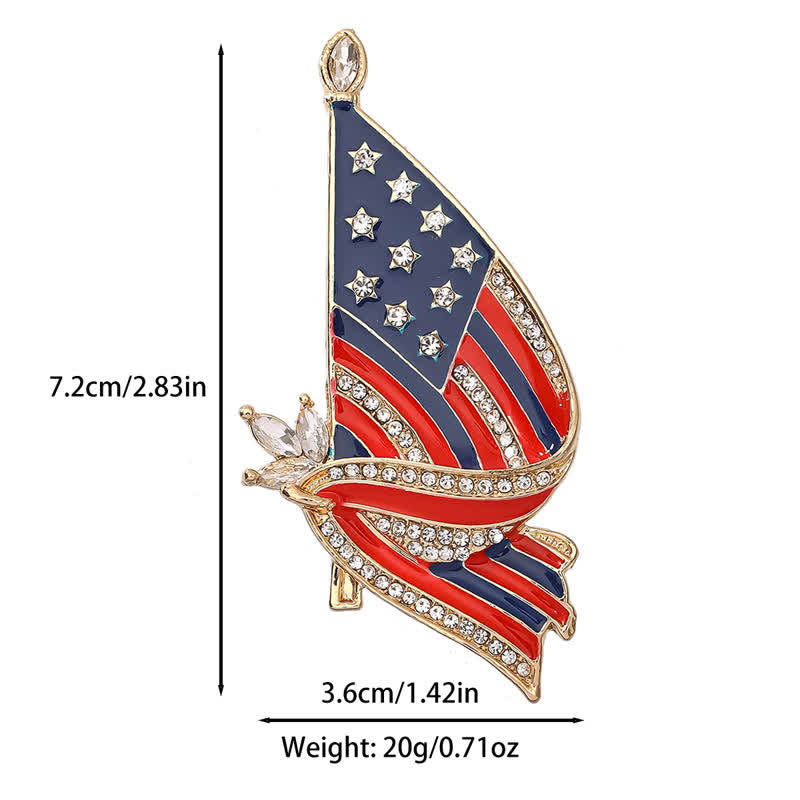 Emaillierte patriotische Brosche mit amerikanischer Flagge und Strasssteinen