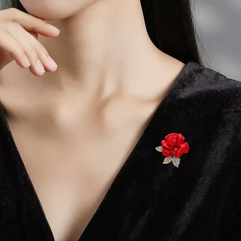 Rot-Blaue Rose Strass Blumenbrosche
