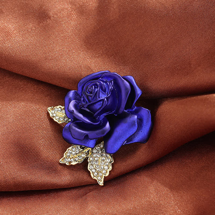 Rot-Blaue Rose Strass Blumenbrosche