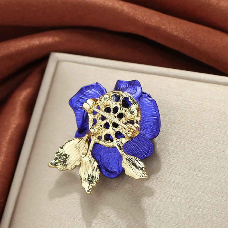 Rot-Blaue Rose Strass Blumenbrosche