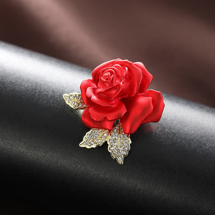 Rot-Blaue Rose Strass Blumenbrosche
