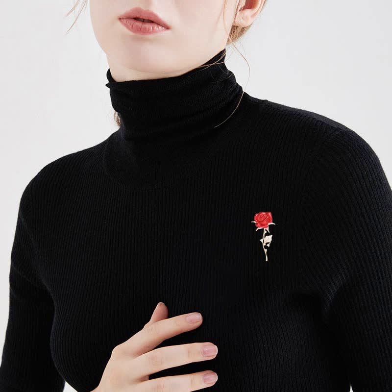 Elegante zarte rote Rose Zirkon Brosche