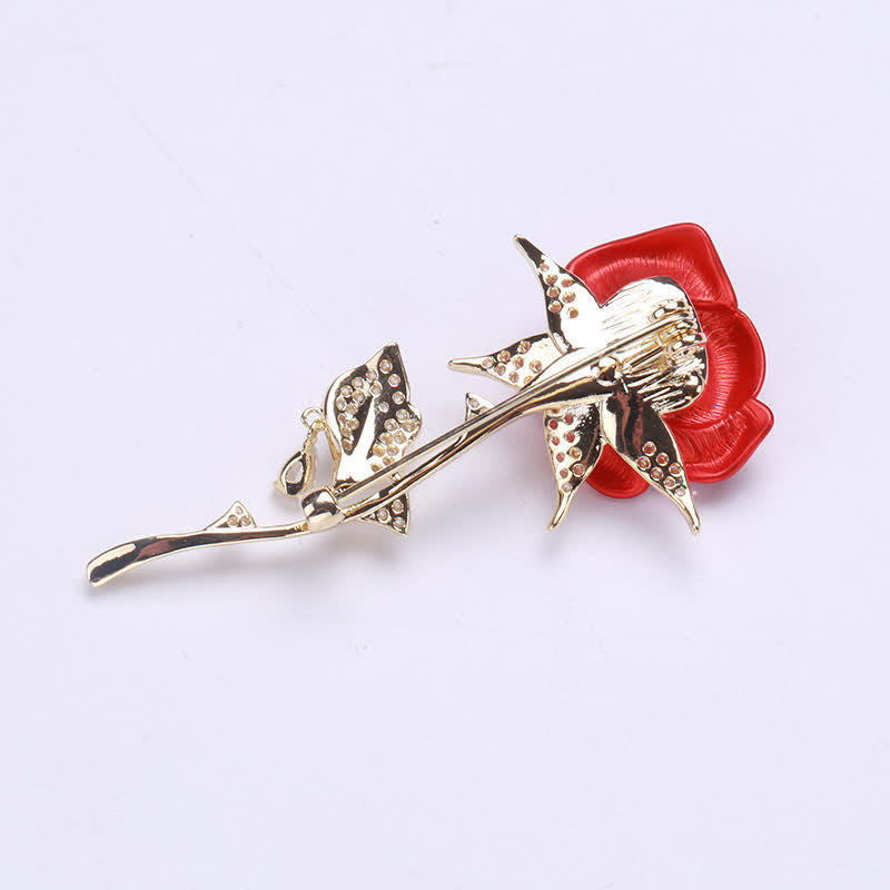 Elegante zarte rote Rose Zirkon Brosche