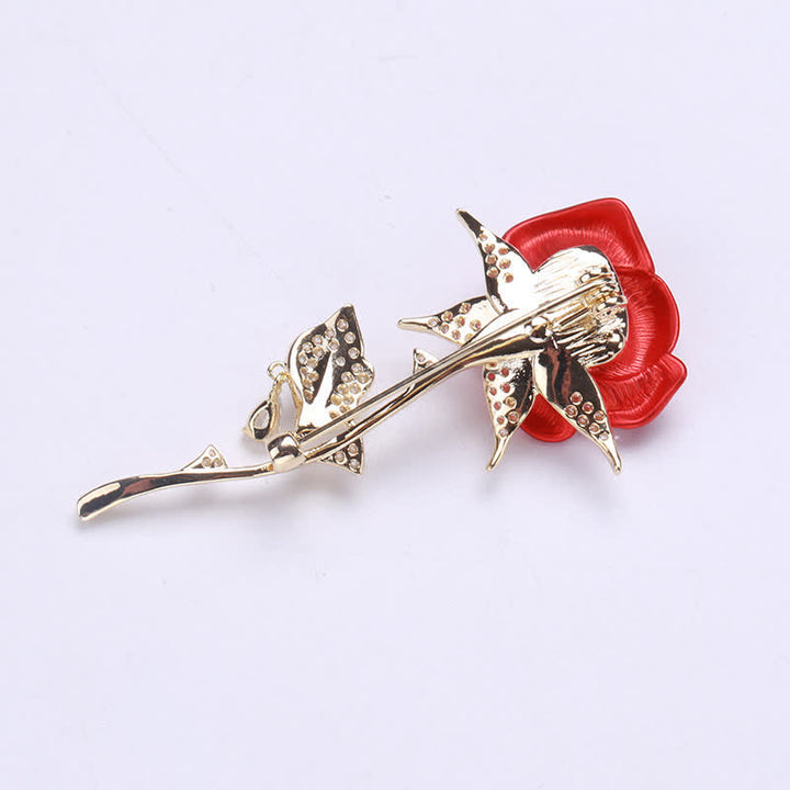 Elegante zarte rote Rose Zirkon Brosche