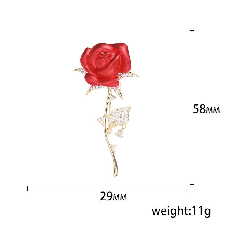 Elegante zarte rote Rose Zirkon Brosche