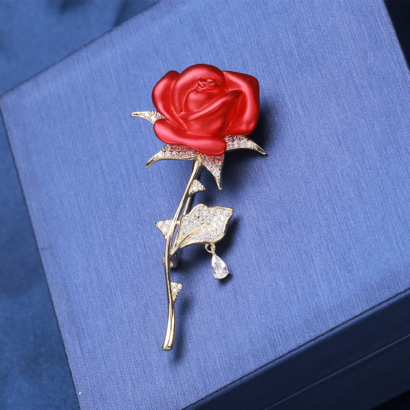 Elegante zarte rote Rose Zirkon Brosche