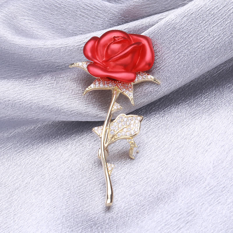 Elegante zarte rote Rose Zirkon Brosche