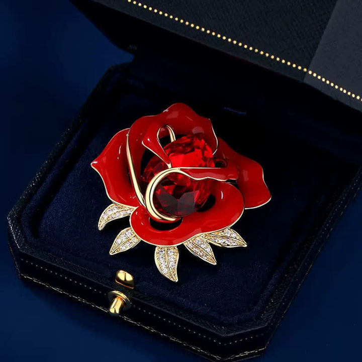 Elegante rote Rosenbrosche mit Kristallknöpfen für Damen