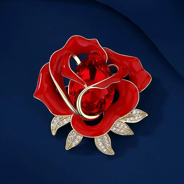 Elegante rote Rosenbrosche mit Kristallknöpfen für Damen