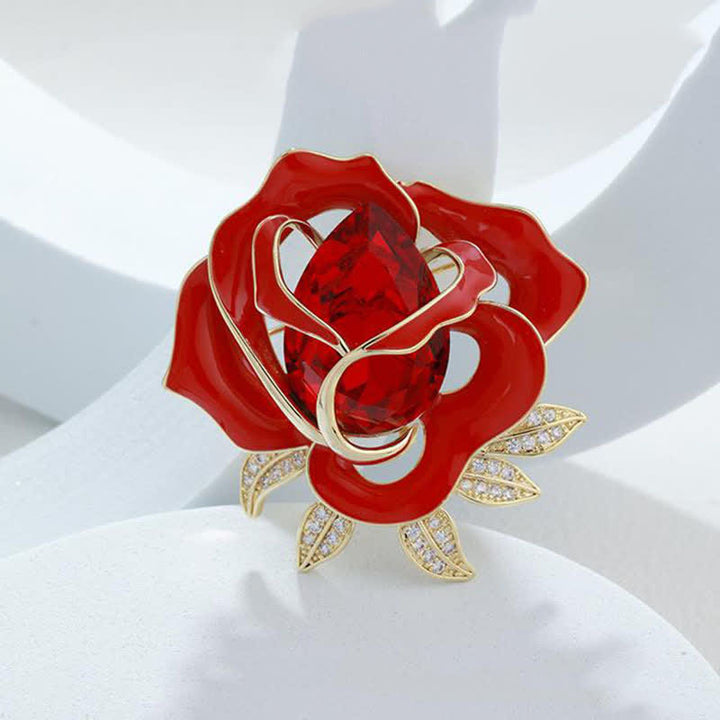 Elegante rote Rosenbrosche mit Kristallknöpfen für Damen