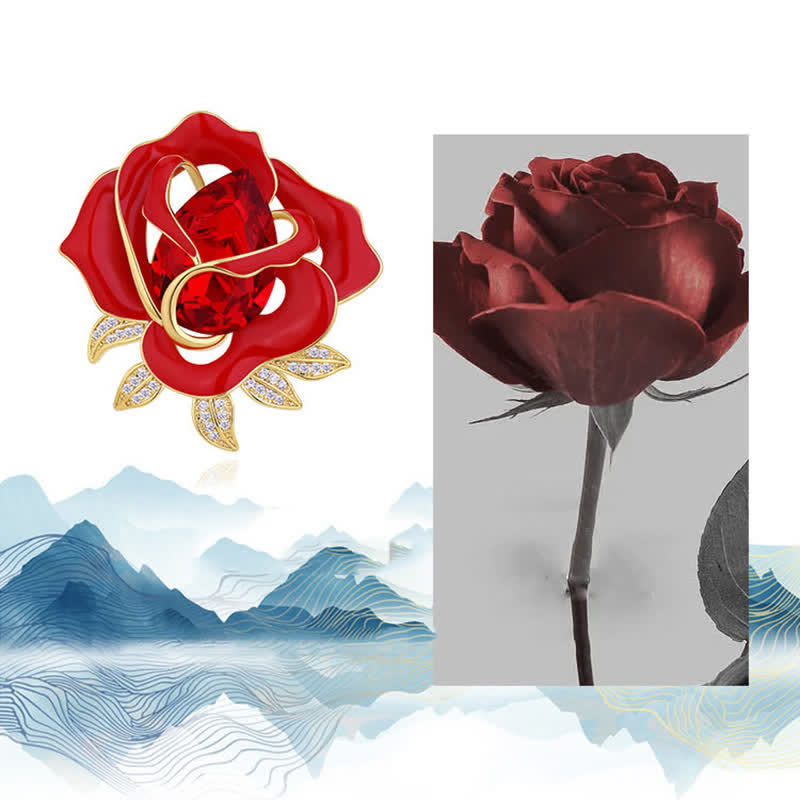 Elegante rote Rosenbrosche mit Kristallknöpfen für Damen