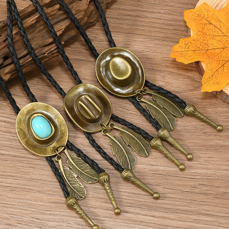 Vintage Bronze Cowboyhut Form Anhänger Bolo Krawatte - image 0