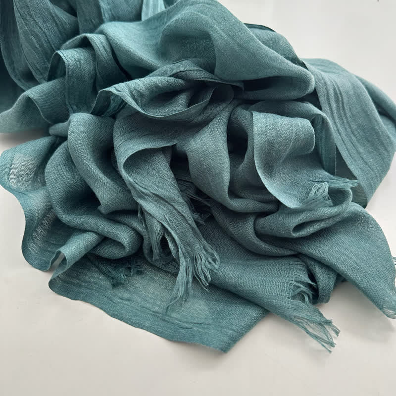 Sommerlicher Voile-Schal in Volltonfarbe aus Baumwollleinen - #15 KadettBlau - image 17