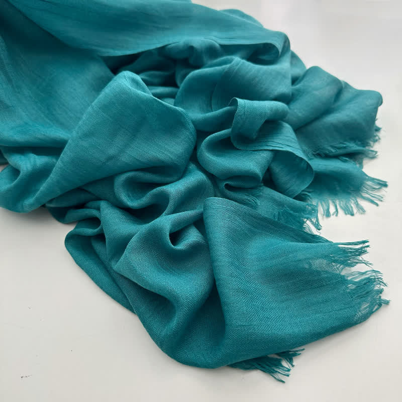 Sommerlicher Voile-Schal in Volltonfarbe aus Baumwollleinen - #30 Blaugrün - image 38
