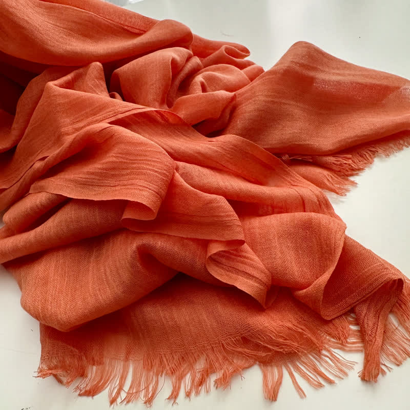 Sommerlicher Voile-Schal in Volltonfarbe aus Baumwollleinen - #27 Orange - image 33