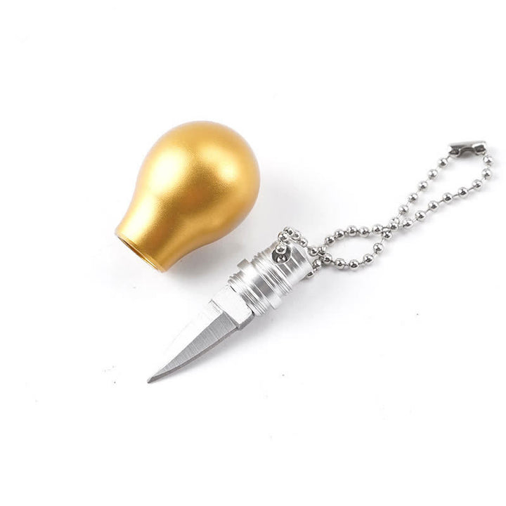 Goldene Farbe Lampe Birne Form versteckte Messer Schlüsselanhänger
