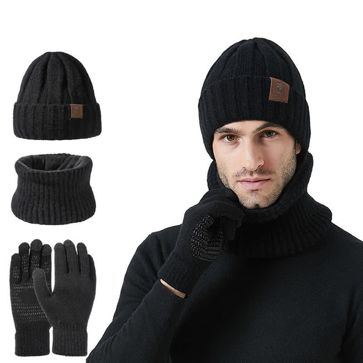 3-teiliges Unisex-Set mit Mütze, Nackenwärmer und Handschuhen in Volltonfarbe