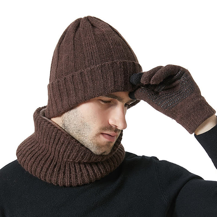 3-teiliges Unisex-Set mit Mütze, Nackenwärmer und Handschuhen in Volltonfarbe