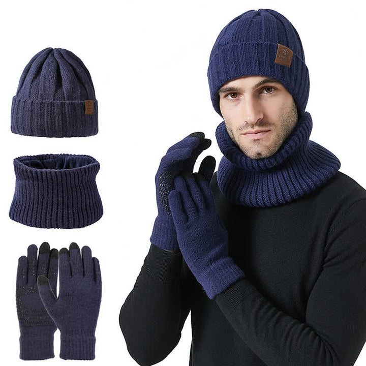 3-teiliges Unisex-Set mit Mütze, Nackenwärmer und Handschuhen in Volltonfarbe