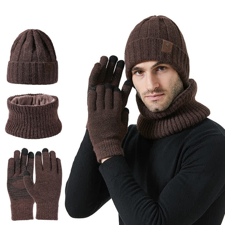 3-teiliges Unisex-Set mit Mütze, Nackenwärmer und Handschuhen in Volltonfarbe