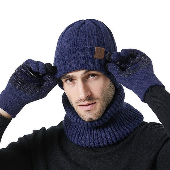 3-teiliges Unisex-Set mit Mütze, Nackenwärmer und Handschuhen in Volltonfarbe
