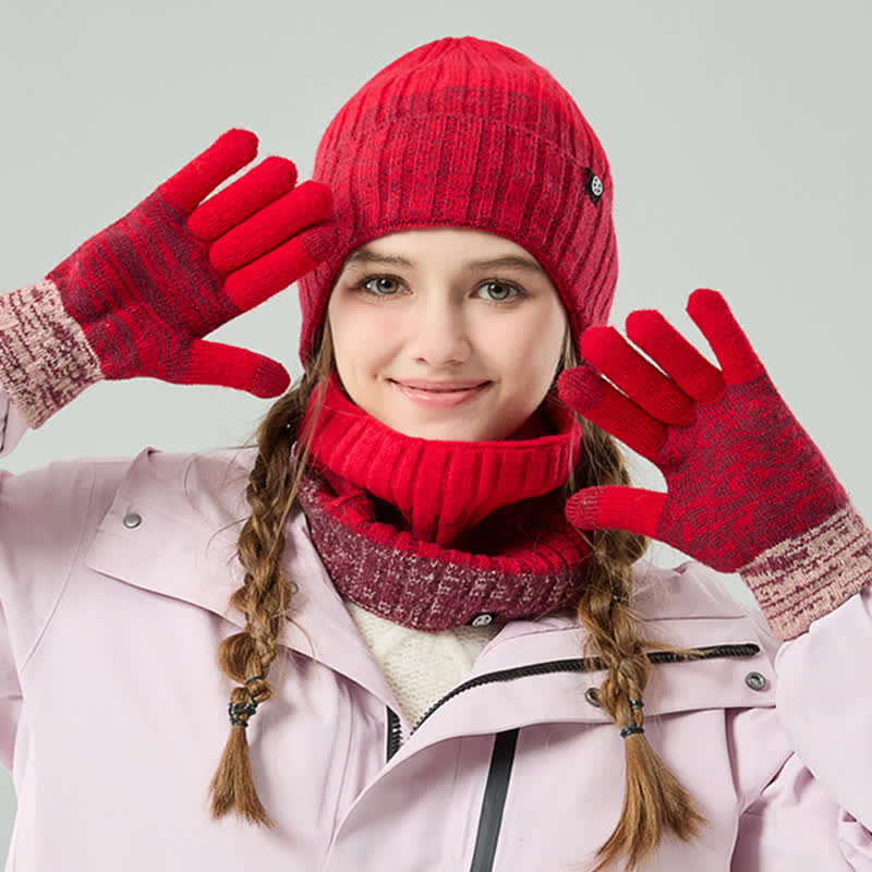 3-teiliges Unisex-Set mit farblich passendem Hut und Nackenwärmer sowie Handschuhen