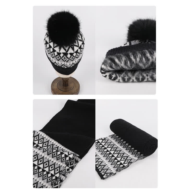 3-teiliges Unisex-Komfort-Set aus Strickmütze, Schal und Handschuhen mit Rautenmuster